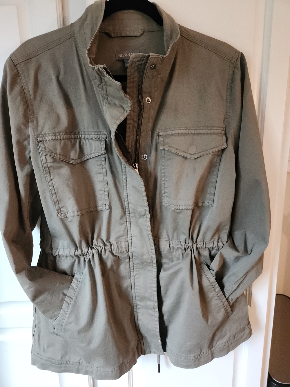 Style & Co. Olive Drawstring Waist Utility Jacket